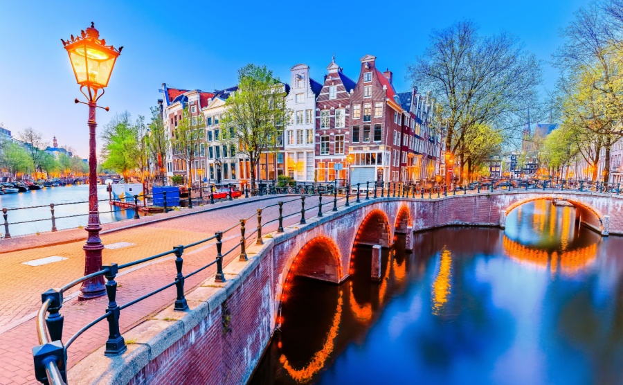 Amsterdam, Netherlands. The Keizersgracht (Emperor's) canals and bridges at night.